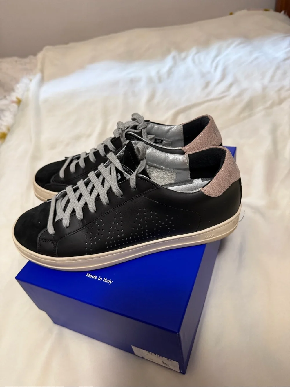 P448 Women’s John Black Leather Low-Top Sneakers with Gray Accents 38/8